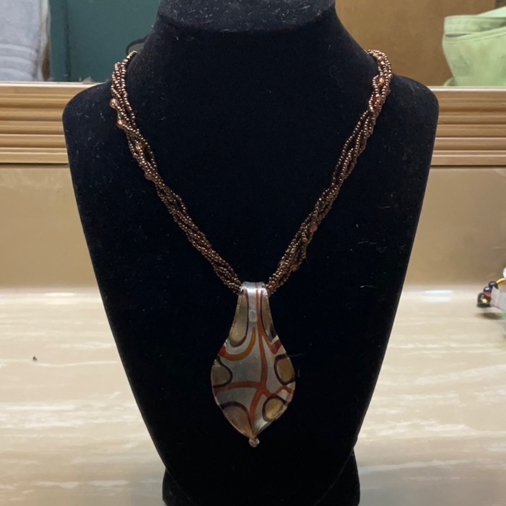 Beaded necklace with art glass pendant